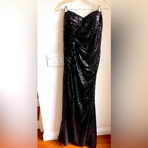 NWT Christina Wu Celebration Shiny Black Sequin Strapless Formal Gown Long Dress